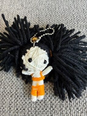 Watchover Voodoo handcrafted, string Yarn Doll Keychain - Black, White & Orange